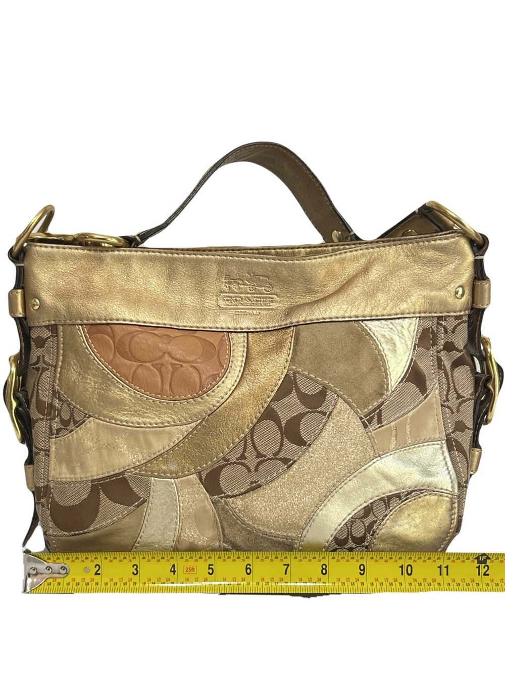 Coach Zoe Patchwork Hobo Bag Medium Brown Khaki Leather Shoulder Retro Y2K - Picture 7 of 16